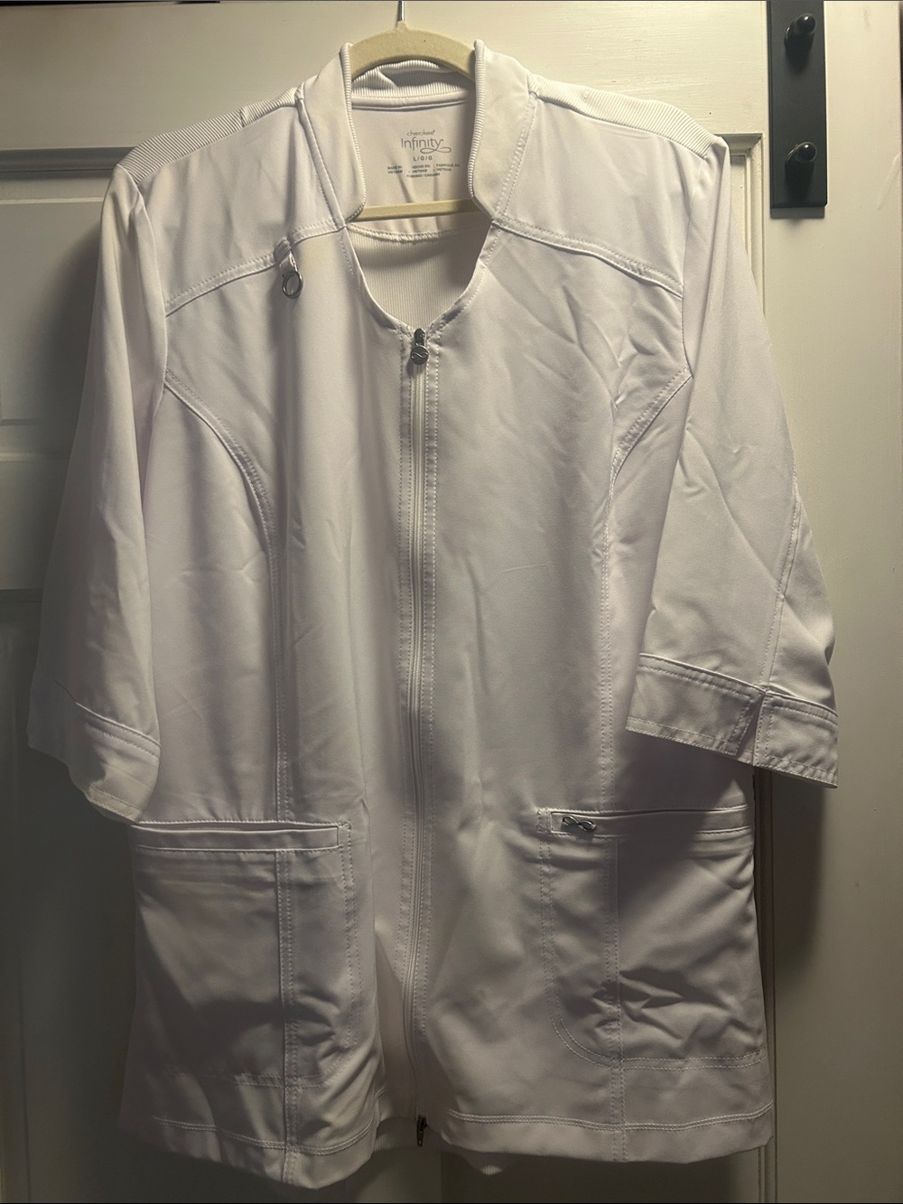 Cherokee Infinity White Zip Scrub Jacket